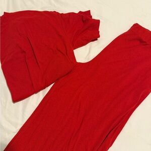 Red Ribbed Two-Piece Set